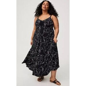 Torrid Abstract Maxi Dress Black Cinch Front Size 2 (2X) Femme Faces Deep Black